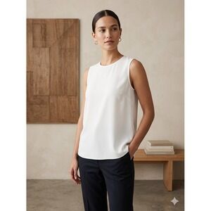 Uniqlo Womens White Sleeveless Crepe Blouse Crew Neck Keyhole Back Size L 3401